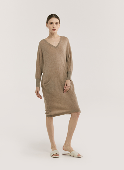Shop Nap Loungewear V-neck Wool Dress In Light Bone