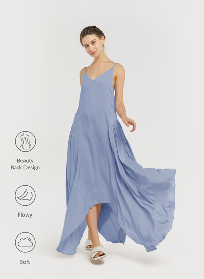 Shop Nap Loungewear Asymmetric Backless Strap Dress In Cerulean