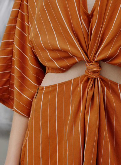 Shop Nap Loungewear Twist-waist Shirt Dress In Orange Line