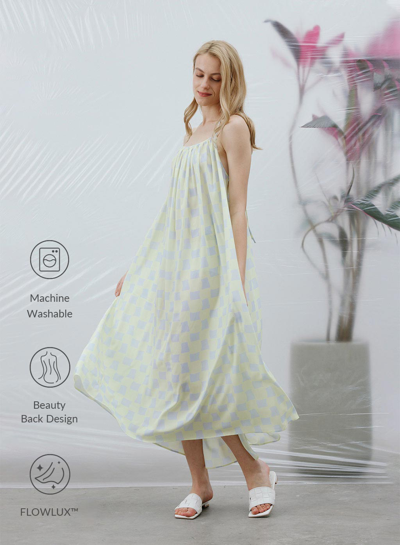 Shop Nap Loungewear Checkboard Spaghetti Strap Dress In Lemon Checkboard