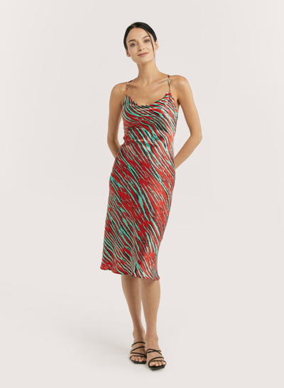 Shop Nap Loungewear Silk Satin Slip Midi Dress In Tiger Wild