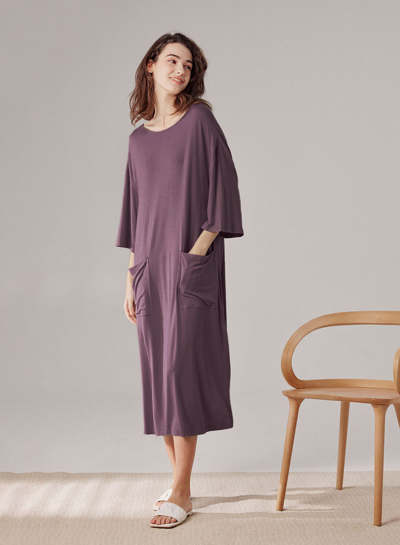 Shop Nap Loungewear Side Pocket Midi Dress In Sauce Purple