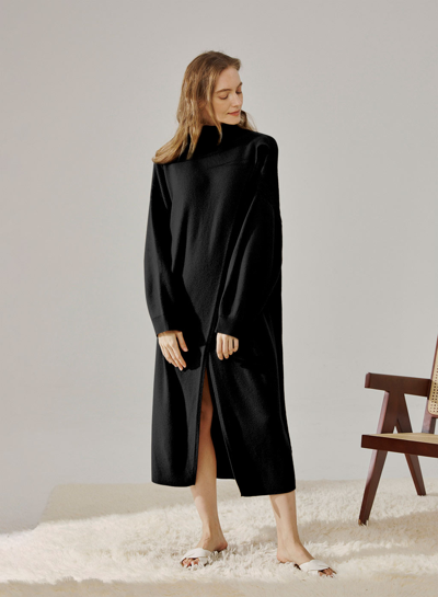 Shop Nap Loungewear Open-slit Knit Dress In Black