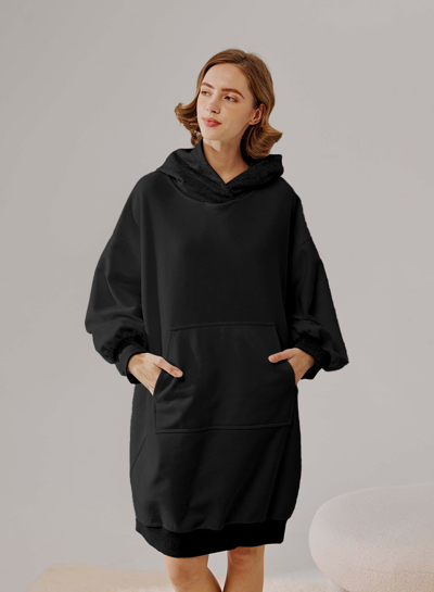 Shop Nap Loungewear Two-tone Hoodie Dress In Black