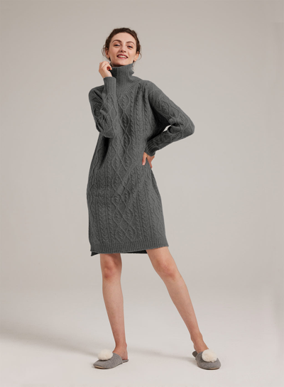 Shop Nap Loungewear Turtleneck Cashmere Blend Dress In Dark Grey