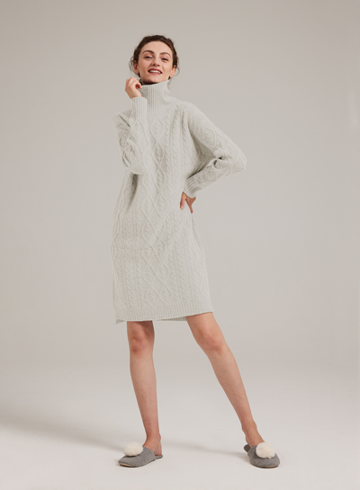 Shop Nap Loungewear Turtleneck Cashmere Blend Dress In Ecru White
