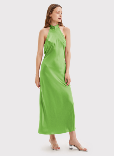 Shop Nap Loungewear French Bow Halterneck Silk Long  Dress In Earls Green