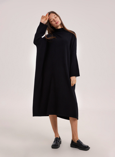 Shop Nap Loungewear Flared Camel Hair Long Dress In Black