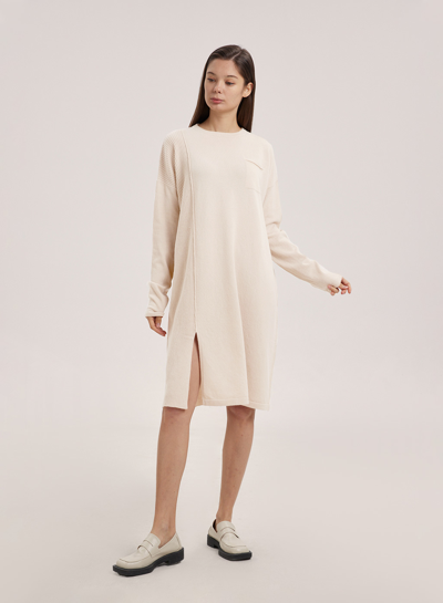 Shop Nap Loungewear Ribbed Camel Hair Sweater Dress In Ivory