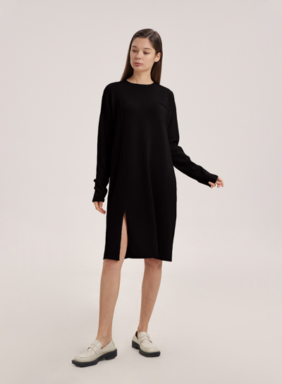 Shop Nap Loungewear Ribbed Camel Hair Sweater Dress In Black