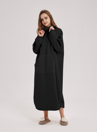 Shop Nap Loungewear Oversized Fleece Knit Dress In Black