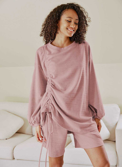 Nap Loungewear Side Ruched Sweatshirt In Peach Pink | ModeSens