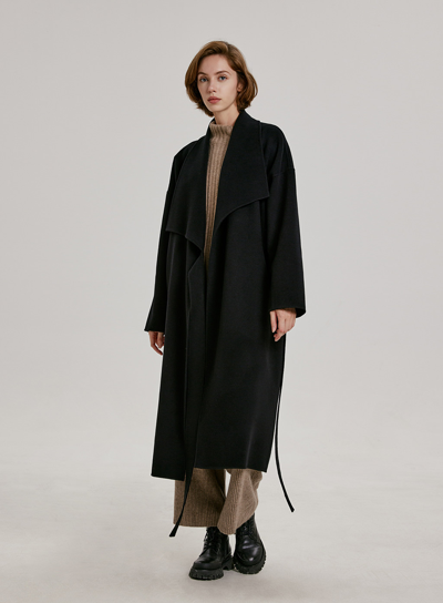Long Belted Wool-cashmere Wrap Coat In Black