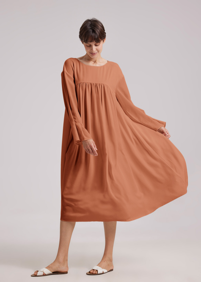 Shop Nap Loungewear Flowy Pleated Midi Dress In Burnt Orange