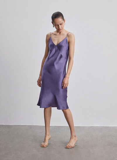 Shop Nap Loungewear Contemporary Silk Slip Dress In Indigo