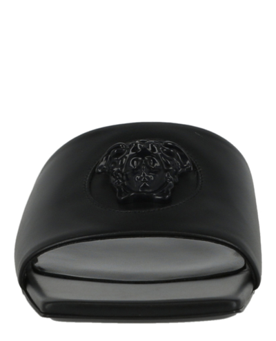 Shop Versace La Medusa Leather Sandals In Black/black