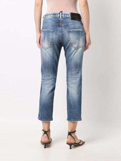 Shop Dsquared2 Icon-print Straight-leg Jeans In Blue