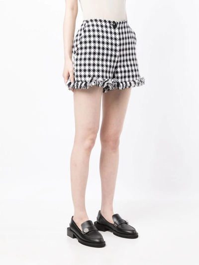 Shop Twinset Houndstooth Frayed-edge Shorts In Black