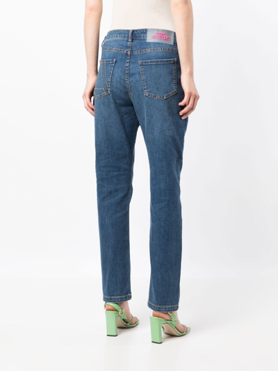 Shop Twinset Embroidered Straight-leg Jeans In Blue