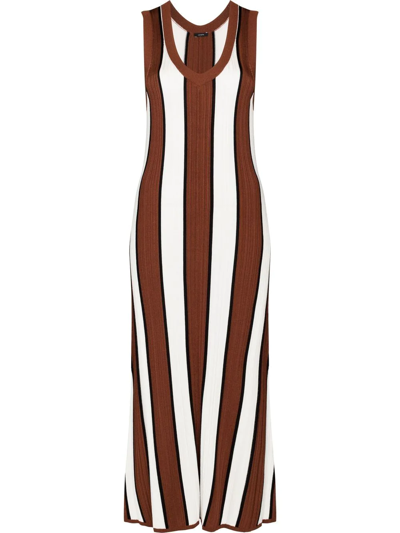 Shop Joseph Vertical-stripe Midi Dress In Braun