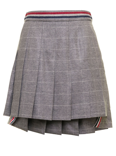 Shop Thom Browne Grey Pleated Wool And Cashmere Check Skirt  Woman