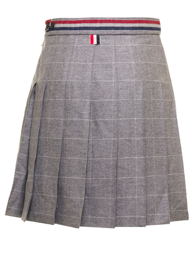 Shop Thom Browne Grey Pleated Wool And Cashmere Check Skirt  Woman