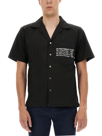 Shop Department Five Hawaiian Shirt With Logo Print In Nero