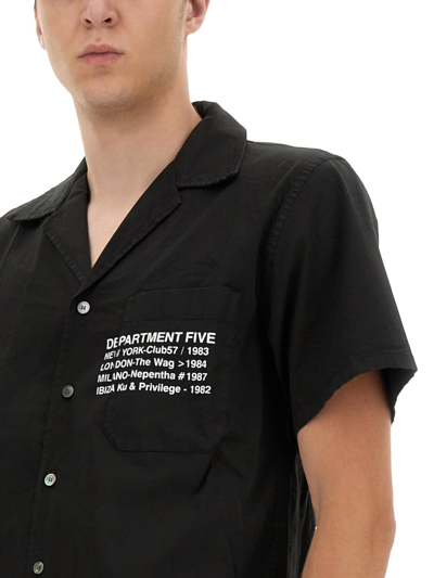 Shop Department Five Hawaiian Shirt With Logo Print In Nero