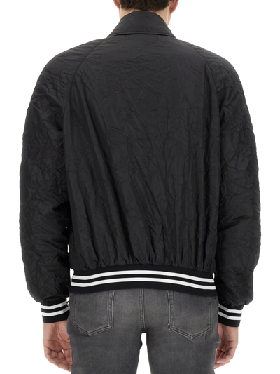 Shop Balmain Crumpled Nylon Bomber Jacket In Nero