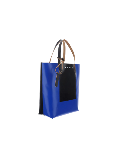 Shop Marni Shopping Bag In Black/blue