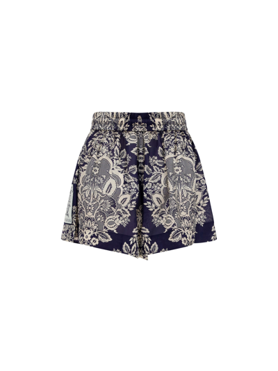Shop Zimmermann Pattie Relaxed Shorts In Navy Baroque Floral