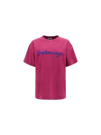 Shop Balenciaga T-shirt In Dark Fuchsia/rl Blue