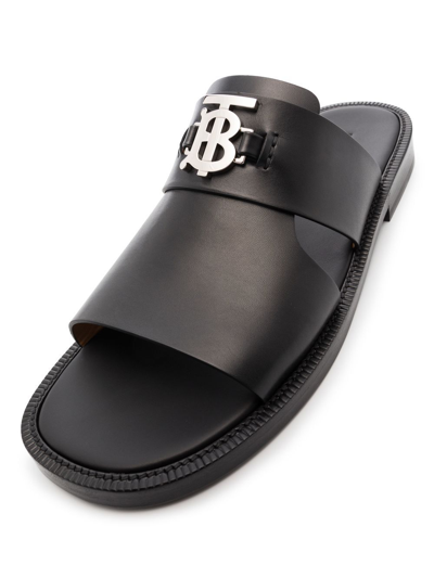Shop Burberry Kingsgate Monogram-motif Flat Sandals In Black