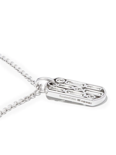 Suzanne Kalan 18kt White Gold Inlay Diamond Dog Tag Pendant Necklace In Silber