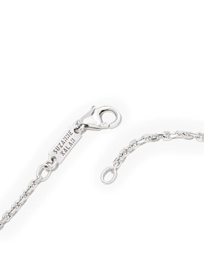 Suzanne Kalan 18kt White Gold Inlay Diamond Dog Tag Pendant Necklace In Silber