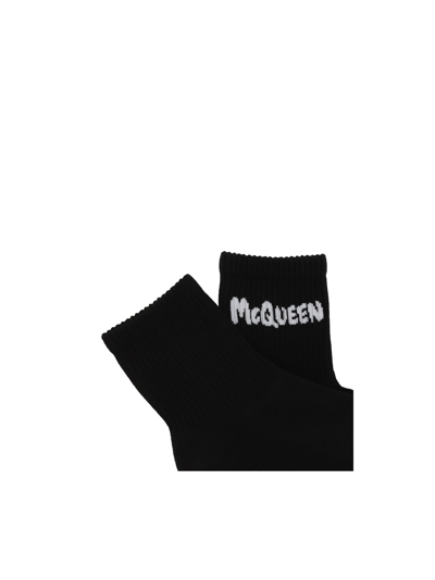 Shop Alexander Mcqueen Graffiti Socks In Black/white