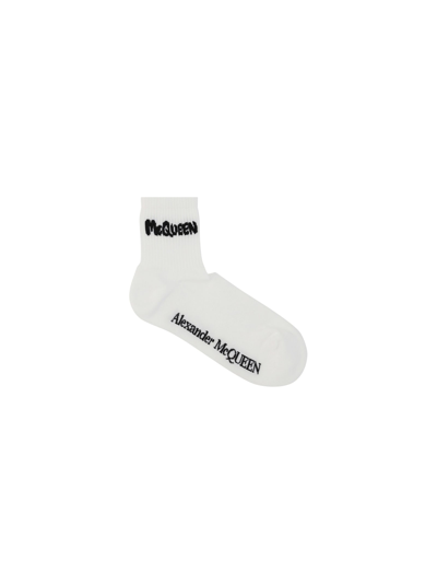 Shop Alexander Mcqueen Graffiti Socks In White/black