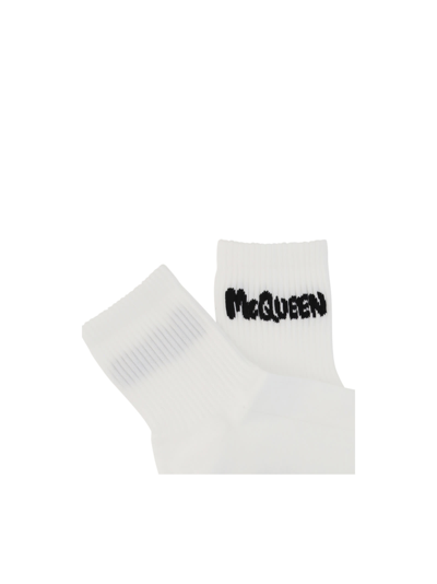 Shop Alexander Mcqueen Graffiti Socks In White/black