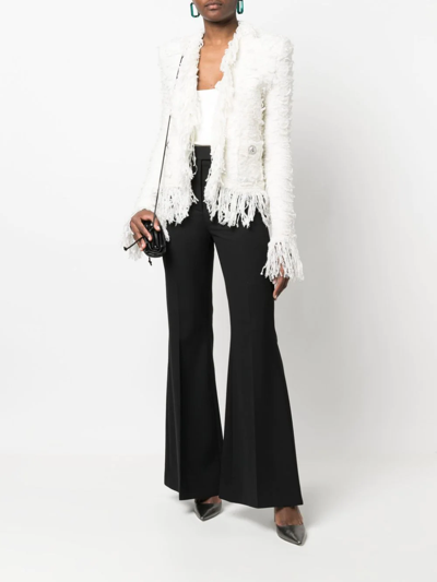 Shop Balmain Frayed Tweed Blazer In White