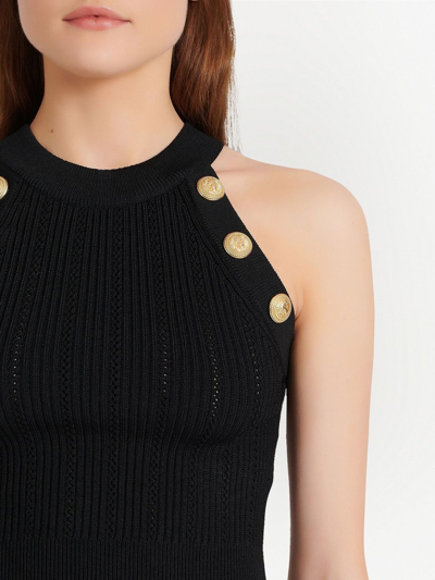 Shop Balmain Button-embossed Cropped Top In Black