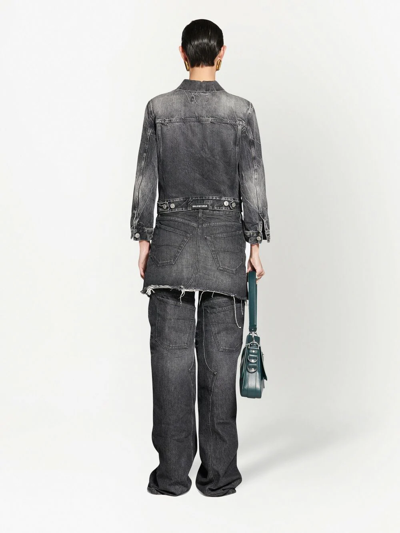 Shop Balenciaga Shrunk Crinkled Denim Jacket In Schwarz