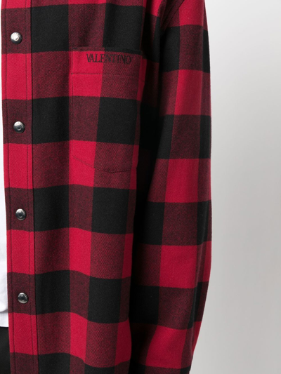 Shop Valentino Check-print Virgin-wool Overshirt In Schwarz