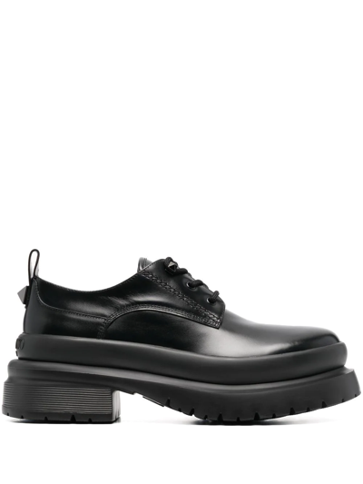 Shop Valentino Ono Leather Derby Shoes In Black