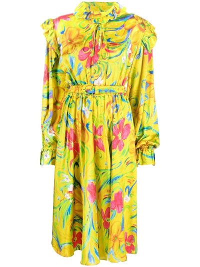 Shop Balenciaga Floral Jacquard Off-shoulder Dress In Yellow
