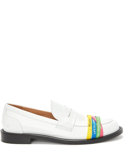 Shop Jw Anderson Elasticated-straps Leather Loafers In White