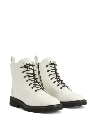 Shop Giuseppe Zanotti Thora Lace-up Cargo Boots In Weiss