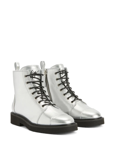 Giuseppe Zanotti Thora Lace-up Cargo Boots In Silber