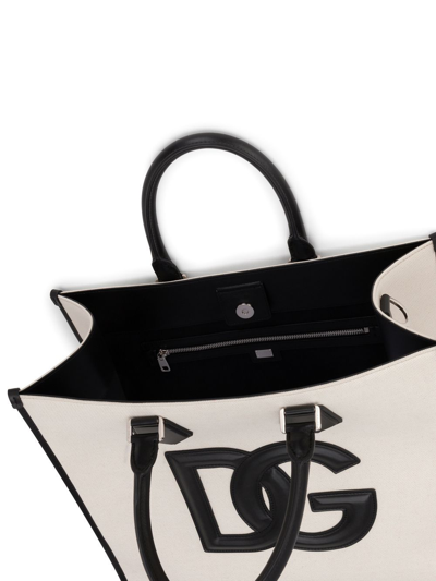 Shop Dolce & Gabbana Logo-tag Leather Tote Bag In Neutrals