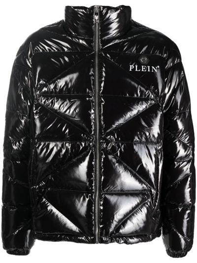 Shop Philipp Plein Padded High-shine Jacket In Schwarz