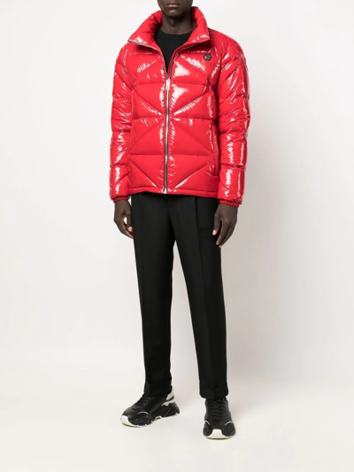 Shop Philipp Plein High-shine Padded Jacket In Rot